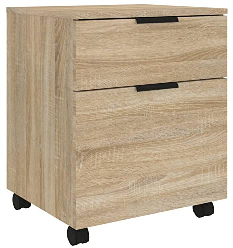 Tidyard Aktenschrank mit Rollen Rollcontainer Bürocontainer Schubladenschrank Büroschrank Metallschrank Schrank Holzwerkstoff Sonoma-Eiche 45x38x54 cm