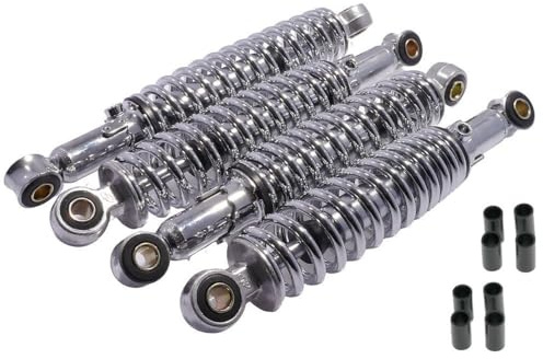 2EXTREME Tieferlegungsset Stoßdämpfer 240/260mm kompatibel mit Simson KR51 | Set: 4 Stoßdämpfer in Chrom, 2x 240mm vorne, 2x 260mm hinten, 5-fach härteverstellbar, Reduzierhülsen für 8/10mm Schrauben