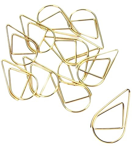 Kleine goldene Büroklammern, Edelstahl, Wassertropfenform, Lesezeichen, Büroklammern, Klemmen für Memo, Papier, Foto, 15 x 25 mm (Gold), 100 Stück