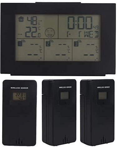 TOPINCN Weather Forecast Clock, 3 Channel Wireless Temperature and Humidity Monitor Weather Station Clock for Bedrooms Indoor Outdoor Temperature