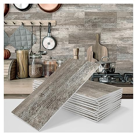 Uziqueif Adesivi per Piastrelle Adesive per Bagno e Paraschizzi Cucina - 20cmx10cm Decorazione murale in PVC＆PE, Impermeabile, Autoadesivi, per Bagno Cucina Parete Fai da Te,Gray 15,64pcs