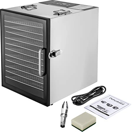 Edelstahl Dörrautomat, 800w Dörrgerät mit 12 Edelstahlschalen, Dörrgerät für Obst, Fleisch, Rindfleisch, Dörrfleisch, Kräuter, mit einstellbarem Timer und Temperaturregelung