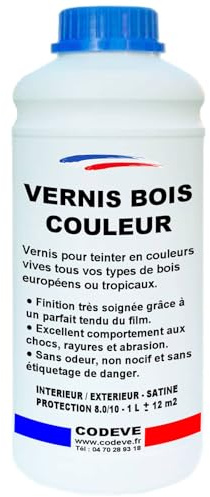 Vernis Bois Couleur - Codeve Bois/Rouge - 1L - Intérieur/extérieur - Pour La Décoration D'un Bardage, Volet, Persienne, Huisserie Ou Fenêtre.