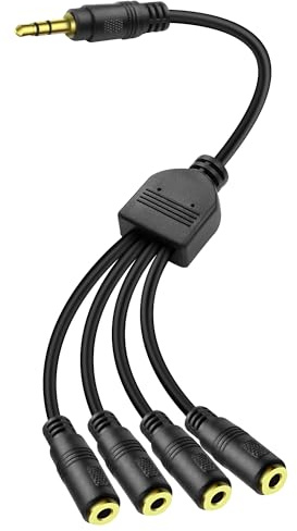 MEIRIYFA 3.5mm Splitter Cable 1 to 4 Ways, 1/8 inch 3-Pole TRS 1 Male to 4 Female Audio Stereo Splitter Extension Cable 3.5mm Audio 1 Input 4 Output Headphone Headset Extender Cord - 30CM