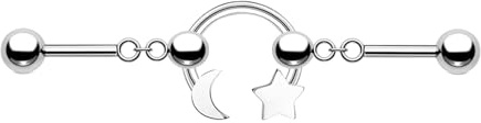 Gojewen 1 Piece Industrial Bars 16G Silver Moon Star Dangle Helix Industrial Barbell Earrings Stainless Steel Piercing Jewellery