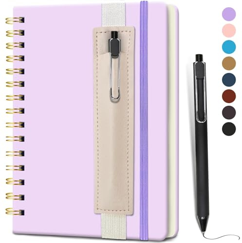 DWIYITTN Lined Spiral Journal for Women, 160 Pages, Girls Notebook for Writing, A5 Travel Kid Diary with Pen Holder & Pen, Purple Hardcover, 5.7x 8.27