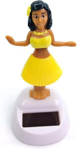 Gelb Solar Wackelfiguren Hawaiianische Tänzerin Solarfigur Wackelfigur, Solartanz Spielzeug, Solar Tanz Hawaii Mädchen, HulaTänzerin Figurine Dekoration Für Auto, Schreibtisch, Fensterbank, Büro