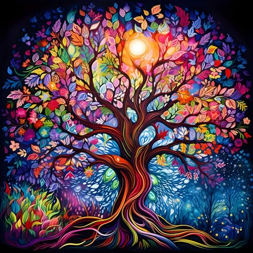 MEIYUDA 5D Diamond Painting Kit Completo Albero Della vita Colorato, Diamantini Crystal Art Bambini, Pittura Diamante Fai da Te, Strass Ricamo a Punto Croce, Decorazione per Casa e Pareti 30x30cm