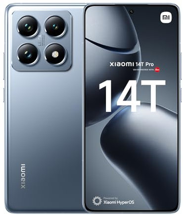 XIAOMI 14T Pro (Smartphone) Display da 6.67'' 144Hz Next-Generation AI, MTK 9300+, Leica Summilux, AISP, Supporta HyperCharge 120W e 50W wireless, 3.4GHz, 12GB+512GB, Titan Blue