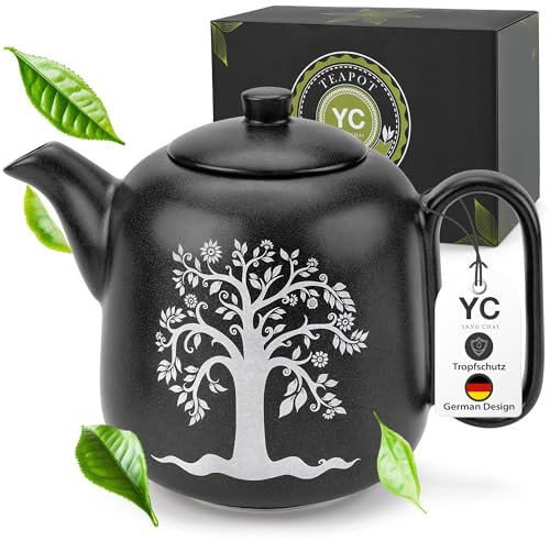 YC Yang Chai Théière avec Passoire (1,3 l) - En Céramique avec Infuseur en acier Inoxydable 304 - Fabriquée à la Main - Anti-Gouttes et Résistante à la Chaleur - Accessoire pour Thé en Vrac