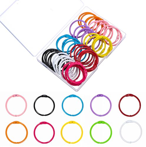 Oruola 50 Stück Buchringe,Buchbinderinge Büro Metall Buchringe, 2.5 cm Binderinge für Karteikarten,Bunte Metallringe für Karteikarten,Notizbuchringe,Papierringe für Zuhause,Schule,10 Farben