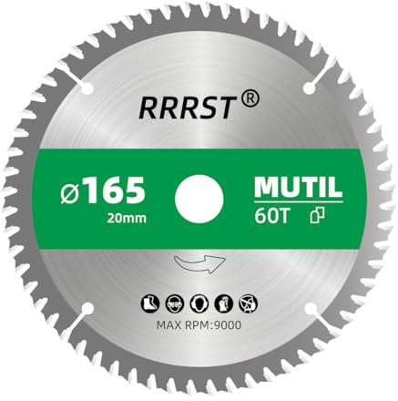 RRRST Lame de Scie Circulaire Multifonction 165 x 20 mm, 60 dents - pour Aluminium, Cuivre, Métaux non ferreux, Bois, Stratifié, Cloison, Contreplaqué, Plastique