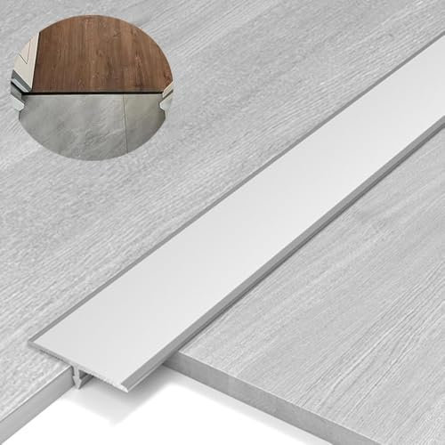 IMUNKT Boden Übergangsschiene, T-Profil Metallleiste 90cm, Fliesen Zu Teppich Ausgleichsprofil, Wasserdicht Anti-Rost, Abdeckstreifen Für Laminat, Vinyl, Parkett(Silver,W15mm/0.6in)