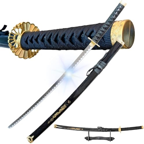 Katana Last Samurai Sword - Real Stainless Steel, Full Tang, Hand Forged, Not Carbon Steel, Free Stand Hand Forged Made-SE-010.BK
