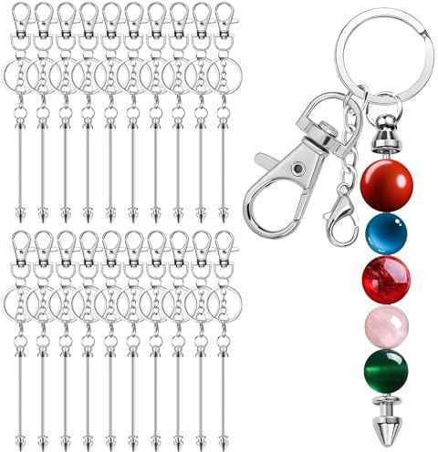 20 Stück Perlen-Schlüsselanhänger-Herstellungsset, Kugelform, Metallkugel-Schlüsselanhänger, DIY Bastelset aus blankem Silber