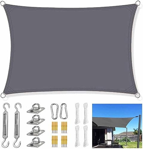 Baldacchino a vela impermeabile grigio per esterni, con kit di fissaggio resistente, rettangolare, quadrato, vele ombreggianti per terrazza, cortile e giardino, dimensioni 2 x 5 m
