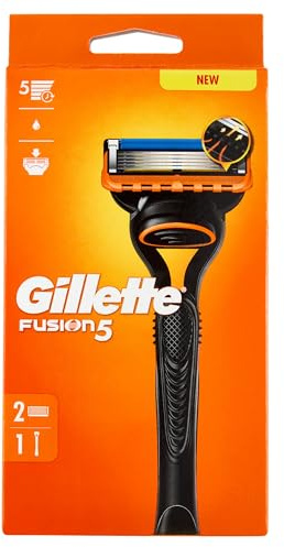 Gillette Rasoio Da Uomo Fusion5, Manico E 2 Cartucce A 5 Lame, Lama Di Precisione Per Aree Difficiles, Nastro Lubrificante Per Scivolare Fluido Sul Viso, 1 Ricarica Per 20 Rasature