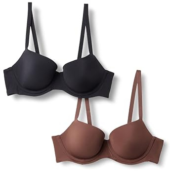 Amazon Essentials Reggiseno a balconcino con ferretto Donna, Pacco da 2, Nero/Nocciola, 3C