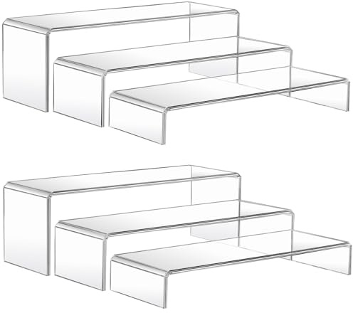 MerryNine Rialzi in acrilico, 6 pezzi, espositori trasparenti, alzate in plastica, supporto trasparente per cupcake, figure, cosmetici, da collezione, rettangolari, grandi e medie