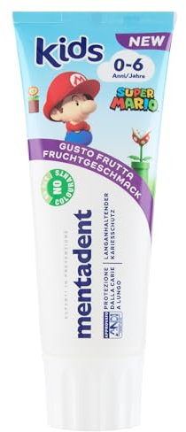 Mentadent Dentifricio Kids, Dentifricio Bambini 0-6 Anni, Gusto Frutta, Con Tecnologia Remineralizzante, Protezione dalla Carie, Ideale per Denti da Latte, 97% Ingredienti Origine Naturale