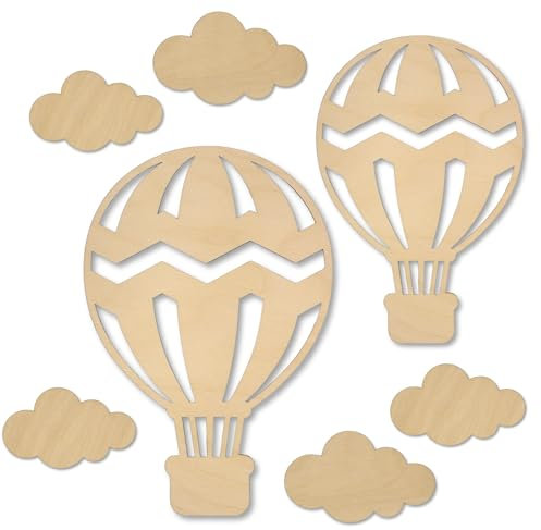 ZUKLA Heißluftballon Kinderzimmer Deko Beige - Holz Wolken Wanddeko Babyzimmer - Wanddekoration aus Holz - Handmade