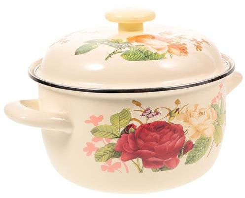 GALPADA Pentola Smaltata per Zuppa e Stufati 20cm con Doppio Manico Antiscivolo e Coperchio, Pentola da Cucina retrò per Uso Domestico con Riscaldamento Uniforme e Superficie Liscia Facile da Pulire