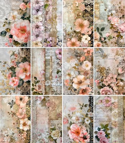 Reispapier im Shabby-Blumenmuster, 20 x 26,5 cm (6 Blatt), 6 x Decoupage-Papier für Collagen, gemischte Medien, Kartenherstellung und Basteln, Decoupage von CRAFT KREATIVELY