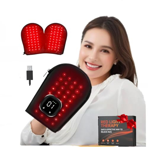 Guante de terapia de luz roja para manos, almohadilla térmica LED dual de 660 nm/850 nm 5 modos,recargable por USB-C,envoltura inalámbrica para aliviar el dolor de muñecas,palmas,dedos articulaciones
