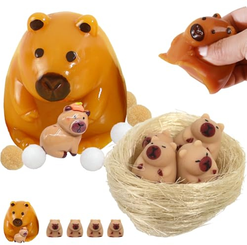Graplan 6 Stück Anti-Stress Spielzeug Capybara Squishy | 1x groß + 5 Mini-Squeeze Toy | Taba Squishy für Kinder & Erwachsene | Geburtstagsgeschenk