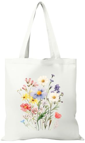 Cumnvulnt Stoffbeutel Bedruckt, Frühling Blumen Jutebeutel Bedruckt, Tragetasche Damen, Einkaufstasche Stofftaschen, Wiederverwendbar Tote Bag, Geschenke für Frauen 40x35 cm