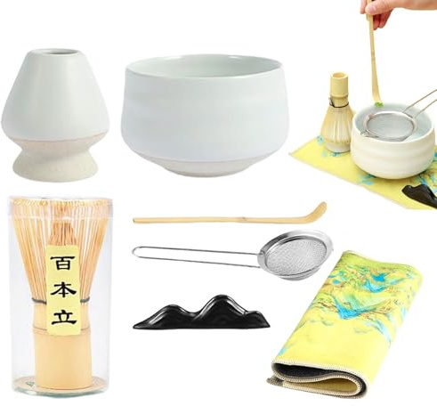 Genérico Matcha Whisk Set With Bowl, 7 Pieces Japanese Tea Powder Kit,Tools Ceremony Set For Party