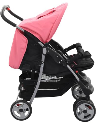 Tidyard Silla de Paseo para Gemelos de Acero Rosa y Negro