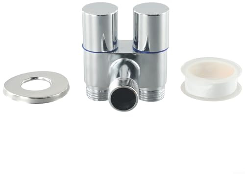 Honseadek Valvola angolare a doppia uscita G1/2 per montaggio a parete, rubinetto in lega di controllo dell'acqua per bagno e cucina, con controlli separati per lavatrice, WC, bidet,