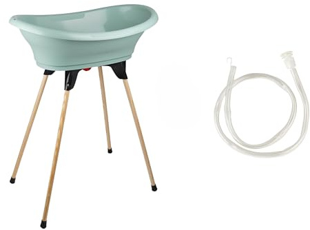 THERMOBABY Kit baignoire Vasco avec pied bois - Vert Sauge | Kit avec baignoire, pied pliable en bois et tuyau de vidange. Fabriqué en France. → 84 caractères