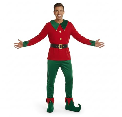 Adult’s Deluxe Elf Boots for Men – Green & Red Plush Christmas Elf Shoes – Santa’s Helper Fancy Dress Footwear – Comfortable Xmas Costume Accessory – Holiday Party Elf Boots