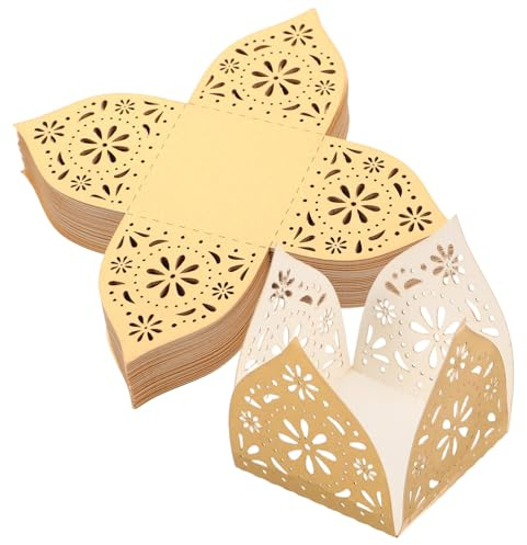MUELODSIC Cajas Decorativas Caladas para Bombones 50 Unidades Color Oro Reflectante Mini Moldes para Hornear Chocolates Ideales para Fiestas Bodas y Cumpleaños Papel para Envolver