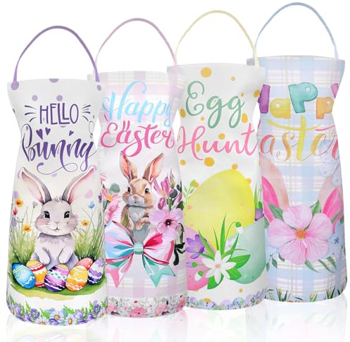 HKOYTIUP 4 Pcs Easter Aprons Happy Easter Bunny Eggs Plaid Buffalo Aprons Adjustable Cooking Apron for Spring Dinner Baking BBQ Grilling Supplies 23x30 Inch
