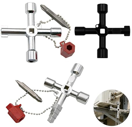 3 llaves universales, llave para válvula de gas para armario de control grifo multifuncional de 4 vías cuadrada universal para contadores de agua, contadores de electricidad, radiadores y ascensores