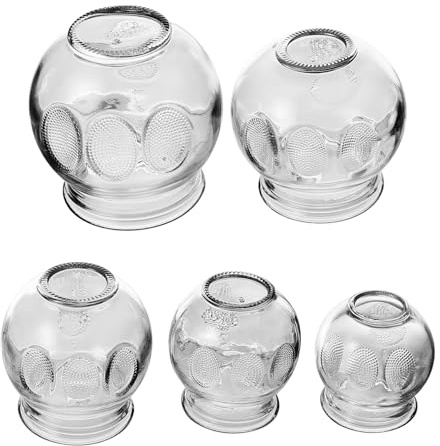 Veemoon Lot de 5 Ventouses en Verre Épaissi pour Massage et Thérapie, Structure Simple, Sûr à Utiliser, Améliore la Circulation Sanguine pour Soin du Dos