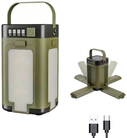 Rechargeable Solar Camping Lights, IPX4 Waterproof Portable Camping Lamp with 6 Lighting Modes, 2000 mAh LED Multifunctional 4-Blade Folding Tent Lanterns for Outdoor [Energy Class A]