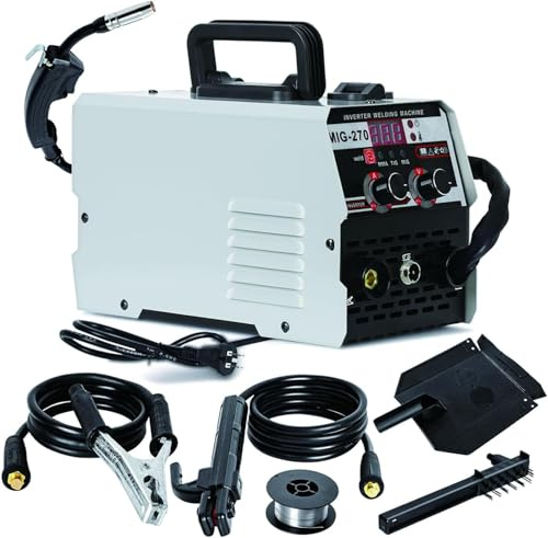 MIG Welder 250A núcleo de flujo sin gas, ARC MMA y Lift TIG soldador inversor con pantalla LED y soporte para pistola de carrete