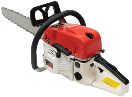 Motosega a Benzina 52cc 2,0kW 20 Pollici, Seghe a Catena Professionale con Avviamento a Strappo, Doppio Interruttore e Freno Catena, per Taglio Legna, Potatura e Giardinaggio, Rosso-Bianco
