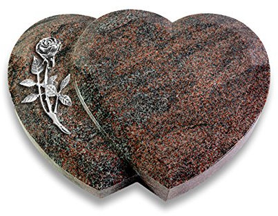 Grabplatte, Grabstein, Grabherz, Urnengrabstein Modell Amoureux 40 x 30 x 7 cm Paradiso-Granit, poliert inkl. Gravur (Aluminium-Ornament Rose 6)