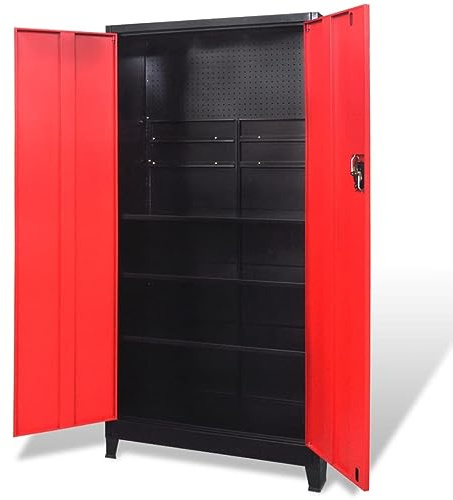 vidaXL Verktygsskåp med 2 dörrar stål 90x40x180 cm svart och röd