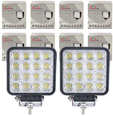 Autojare Lot de 8 projecteurs de travail LED 48 W pour tracteur, pelleteuse, tout-terrain, SUV, ATV, UTE, UTV 12 V 24 V