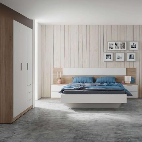 Miroytengo Pack Muebles Dormitorio Estilo Nórdico para Camas 150 cm (Cabezal+2 Mesitas+Armario)