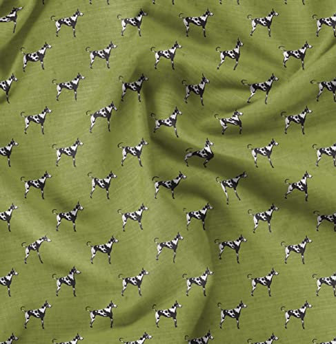 Soimoi Grun Baumwoll-Voile Stoff Deutsche Dogge Hund Stoff drucken Meter 42 Zoll breit