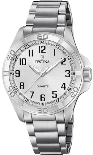 Festina Montre Homme en Acier Inoxydable 316L - Mouvement à Quartz - Montre Analogique pour Homme - Étanche 5 ATM - Argenté F20434 - Special Prices