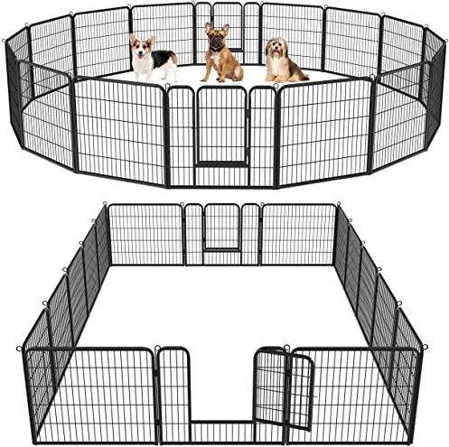 Yaheetech 16 eckig Welpenauslauf 80cm hoch Freigehege Metall Laufstall mit 2 Tür Hundelaufstall für Hund Zaun Gitter Welpen Hasen Kaninchen
