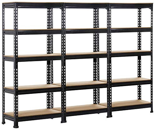 Yaheetech 3X Regal Lagerregal 70 x 30 x 150 cm Kellerregal 5 Ablage Steckregal Werkstattregal Schwerlastregal mit 750 kg Tragkraft Standregal Schwarz